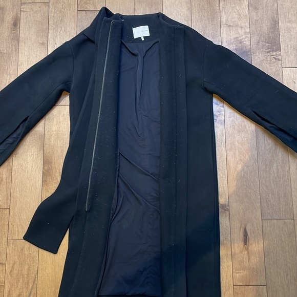 Oak + fort womens cocoon wool coat XS long zipper shawl scarf attached black - Picture 13 of 13